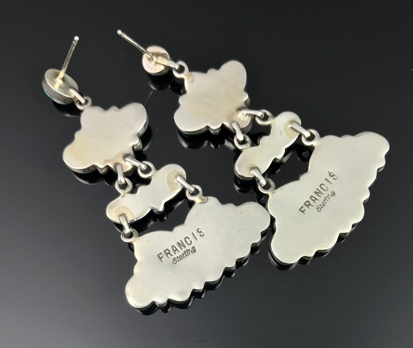 Sleeping Beauty Turquoise Navajo Cluster Dangle Earrings Signed - Francis