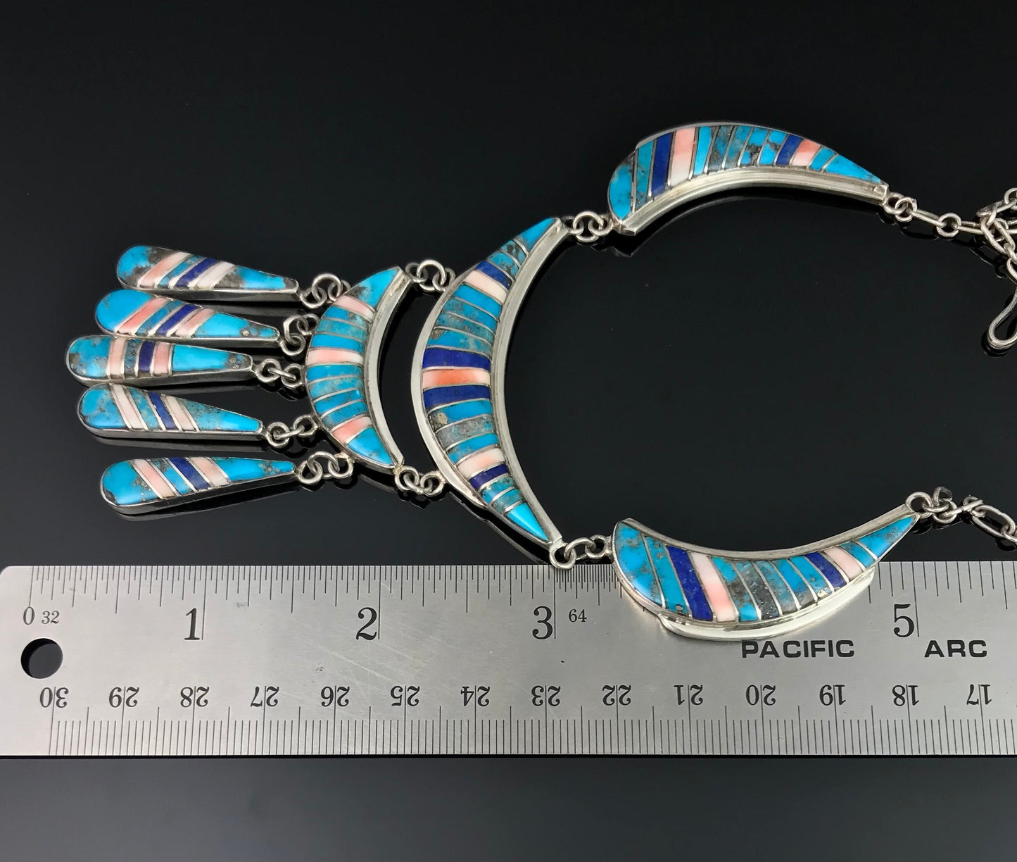 Spectacular! Vintage Inlay Necklace Zuni or Navajo Turquoise Signed