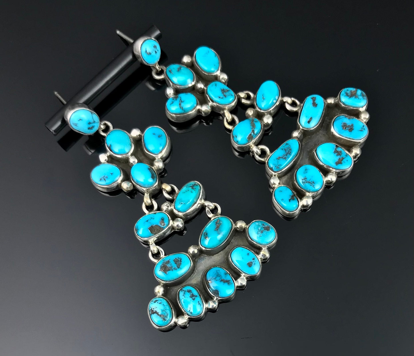 Sleeping Beauty Turquoise Navajo Cluster Dangle Earrings Signed - Francis