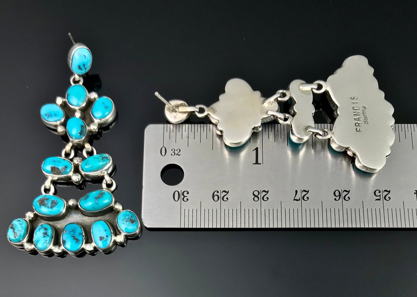 Sleeping Beauty Turquoise Navajo Cluster Dangle Earrings Signed - Francis