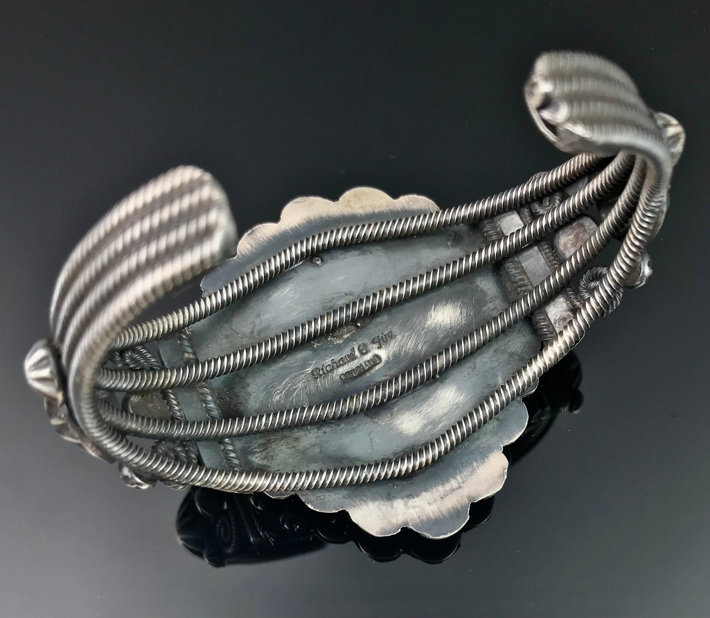 Elaborate Traditional Turquoise Navajo Cuff Bracelet Signed - Richard Jim