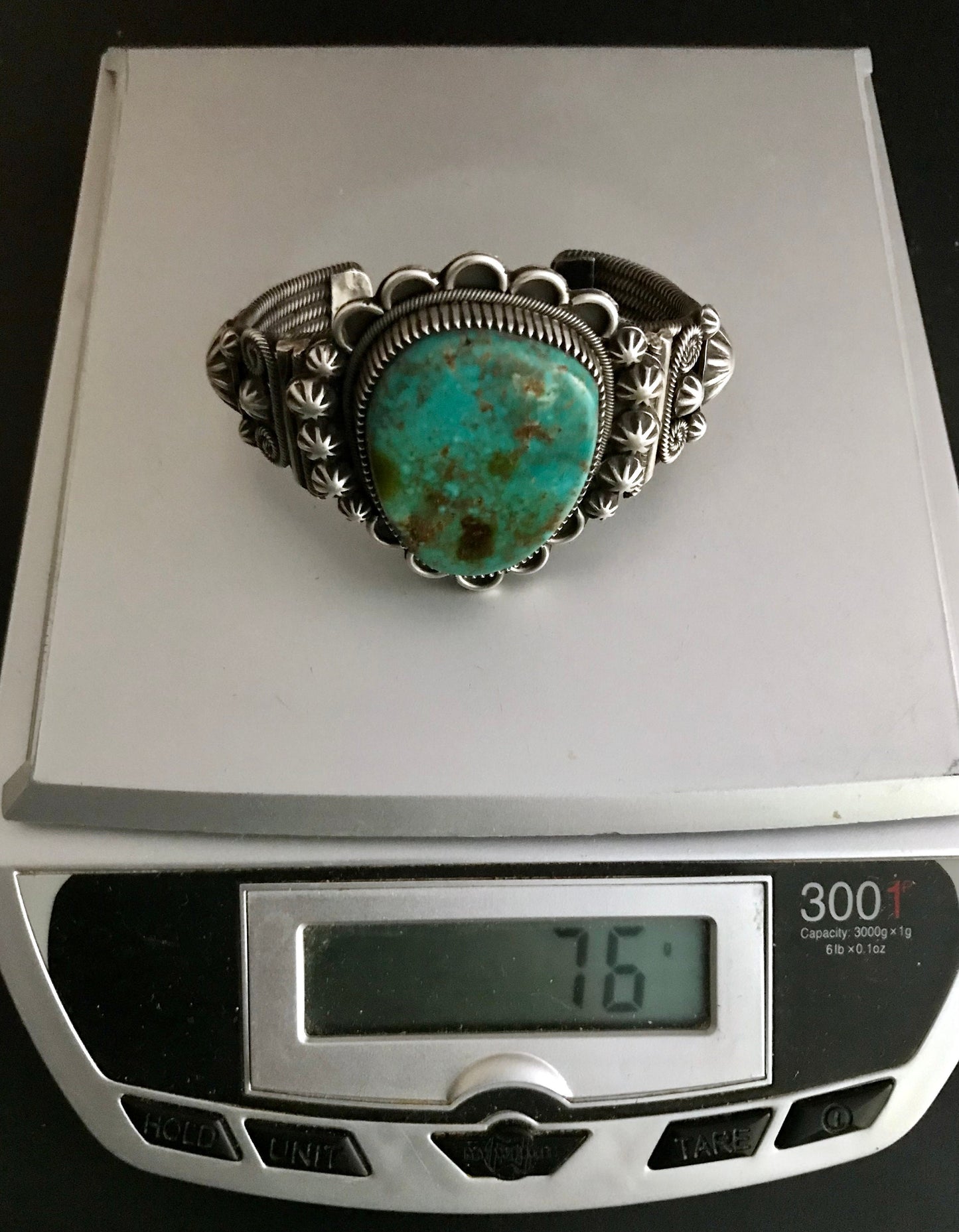 Elaborate Traditional Turquoise Navajo Cuff Bracelet Signed - Richard Jim