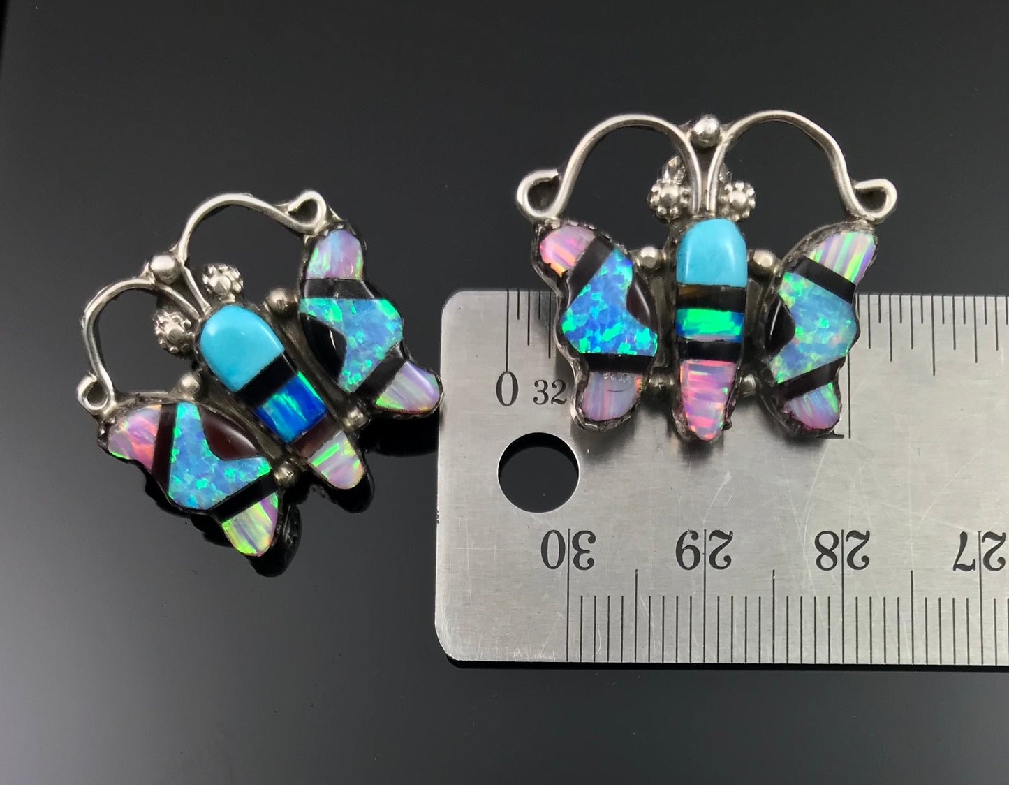 Vintage Butterfly Inlay Pendant & Earrings Zuni Signed - Lolita Milani