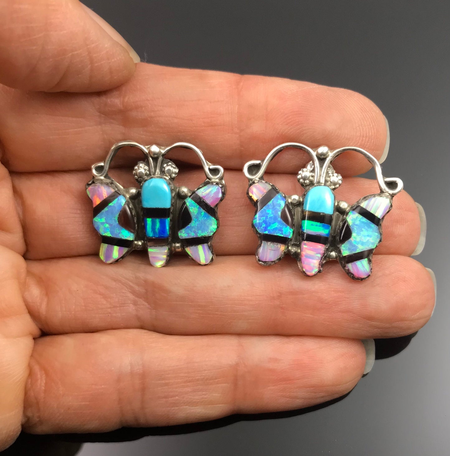 Vintage Butterfly Inlay Pendant & Earrings Zuni Signed - Lolita Milani