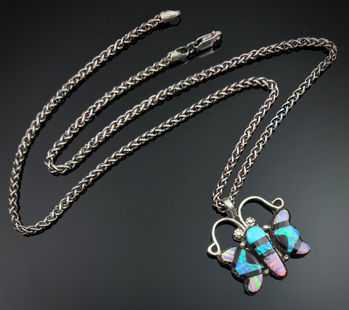 Vintage Butterfly Inlay Pendant & Earrings Zuni Signed - Lolita Milani