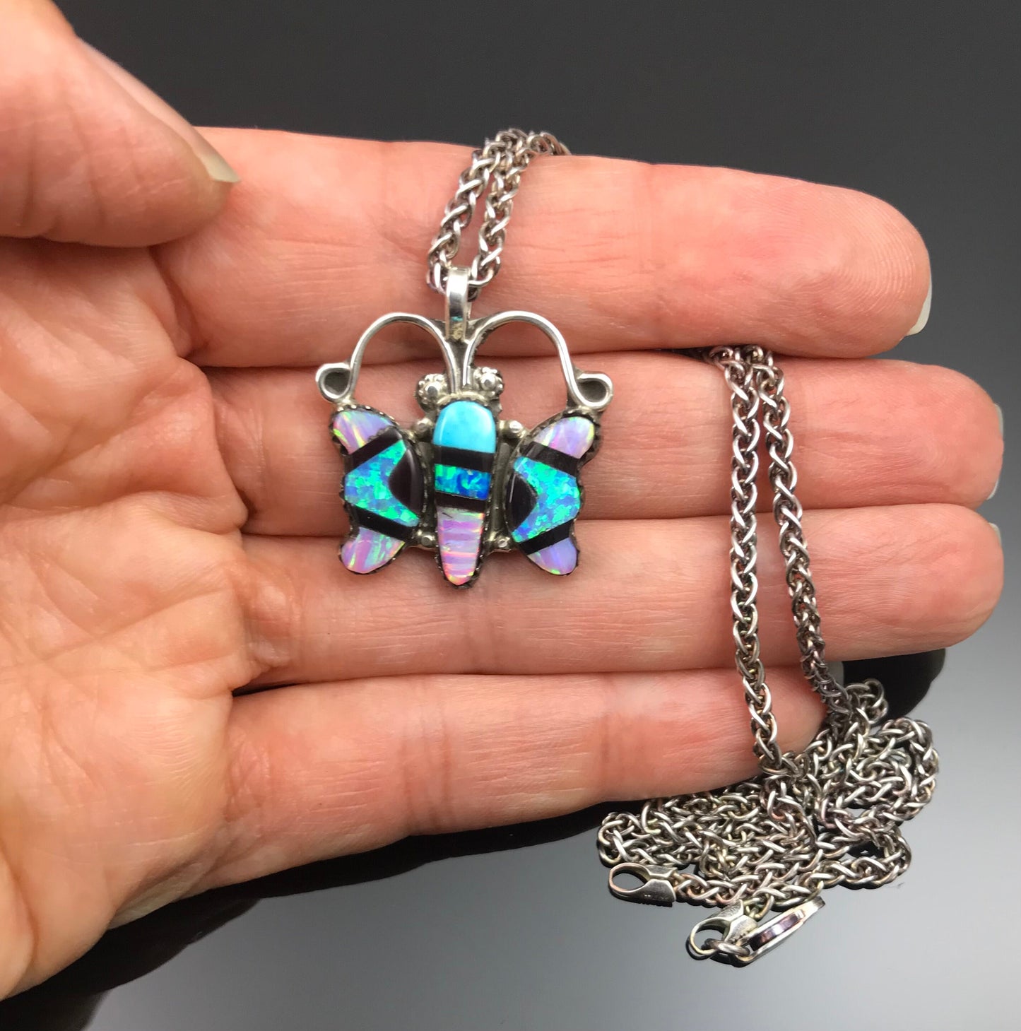 Vintage Butterfly Inlay Pendant & Earrings Zuni Signed - Lolita Milani