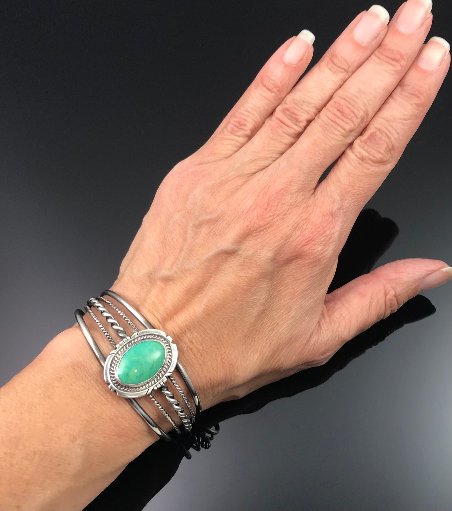 Twist Wire Green Turquoise Native American Navajo Cuff Bracelet Signed - A.S.