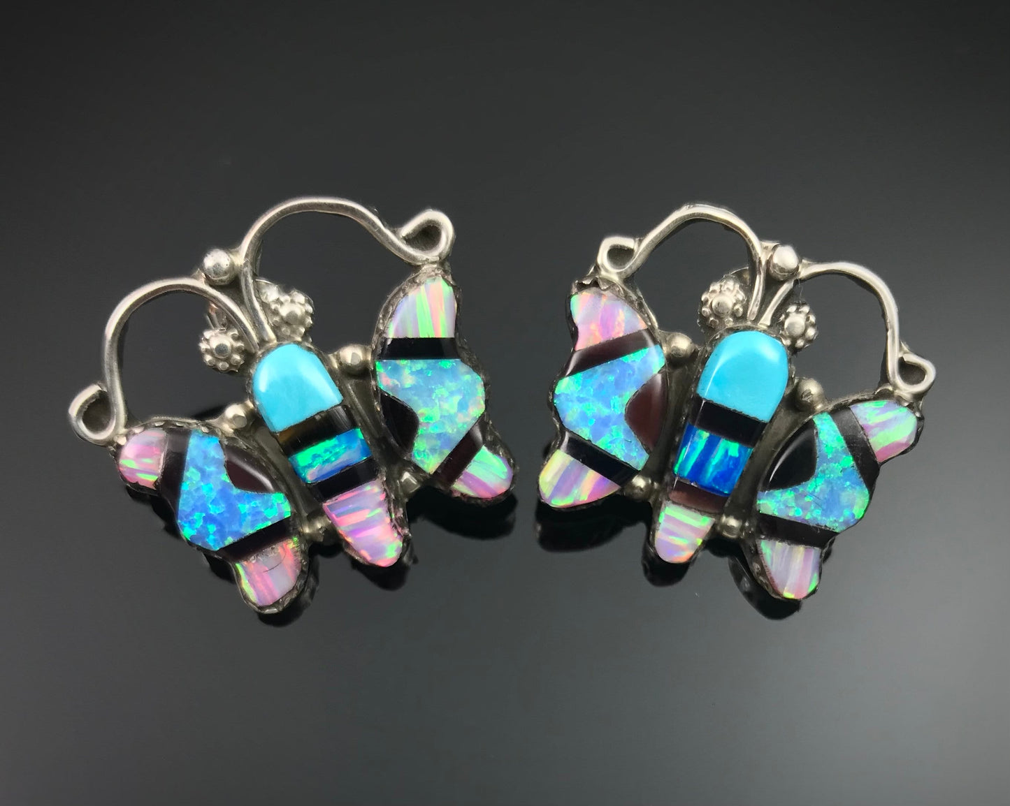 Vintage Butterfly Inlay Pendant & Earrings Zuni Signed - Lolita Milani