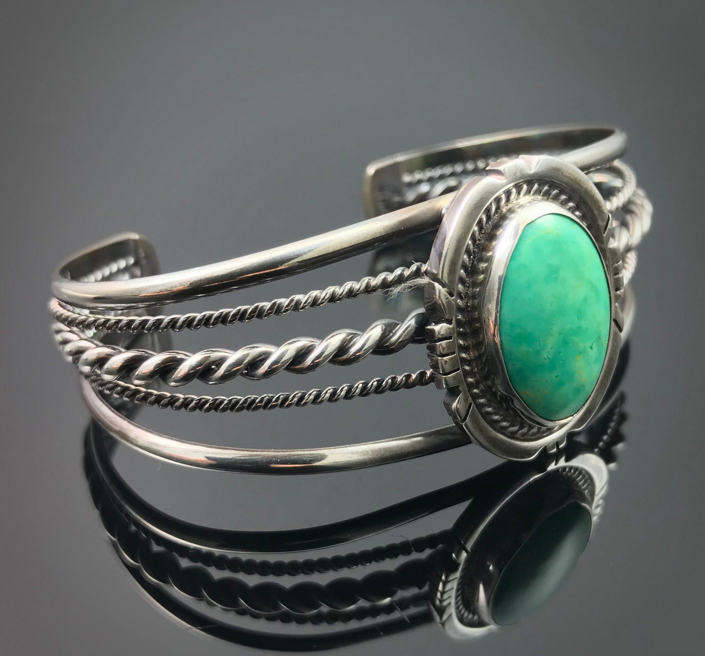 Twist Wire Green Turquoise Native American Navajo Cuff Bracelet Signed - A.S.