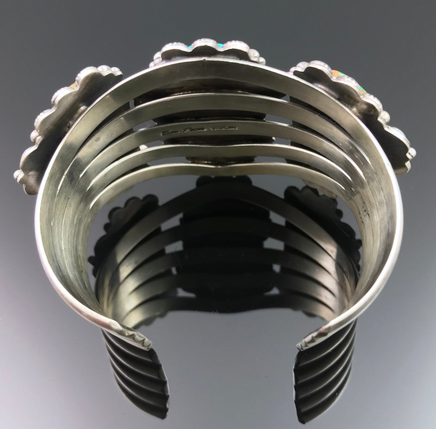 Elaborate Traditional Turquoise Navajo Cuff Bracelet Signed - Tom Lewis