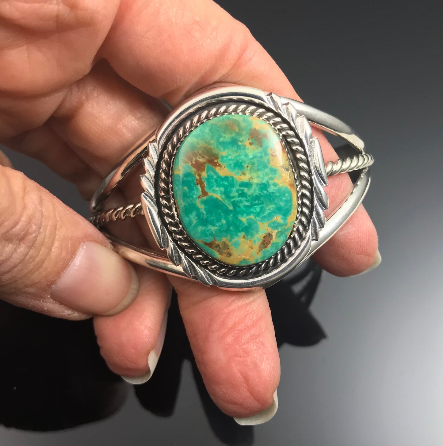 Twist Wire Turquoise Sterling Silver Native American Navajo Cuff Bracelet - Mike Thomas Jr