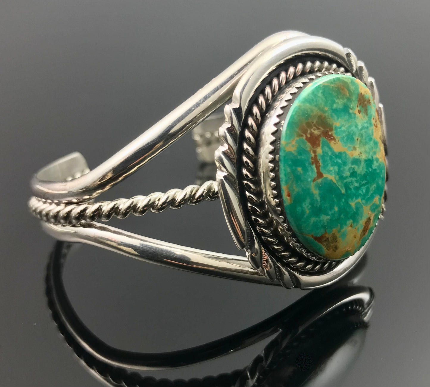 Twist Wire Turquoise Sterling Silver Native American Navajo Cuff Bracelet - Mike Thomas Jr