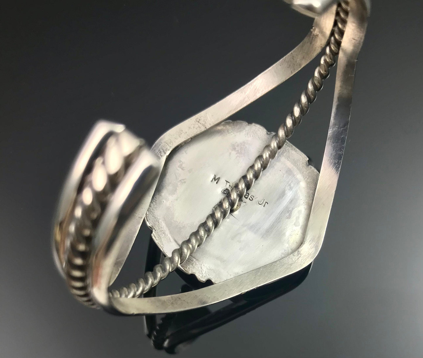 Twist Wire Turquoise Sterling Silver Native American Navajo Cuff Bracelet - Mike Thomas Jr