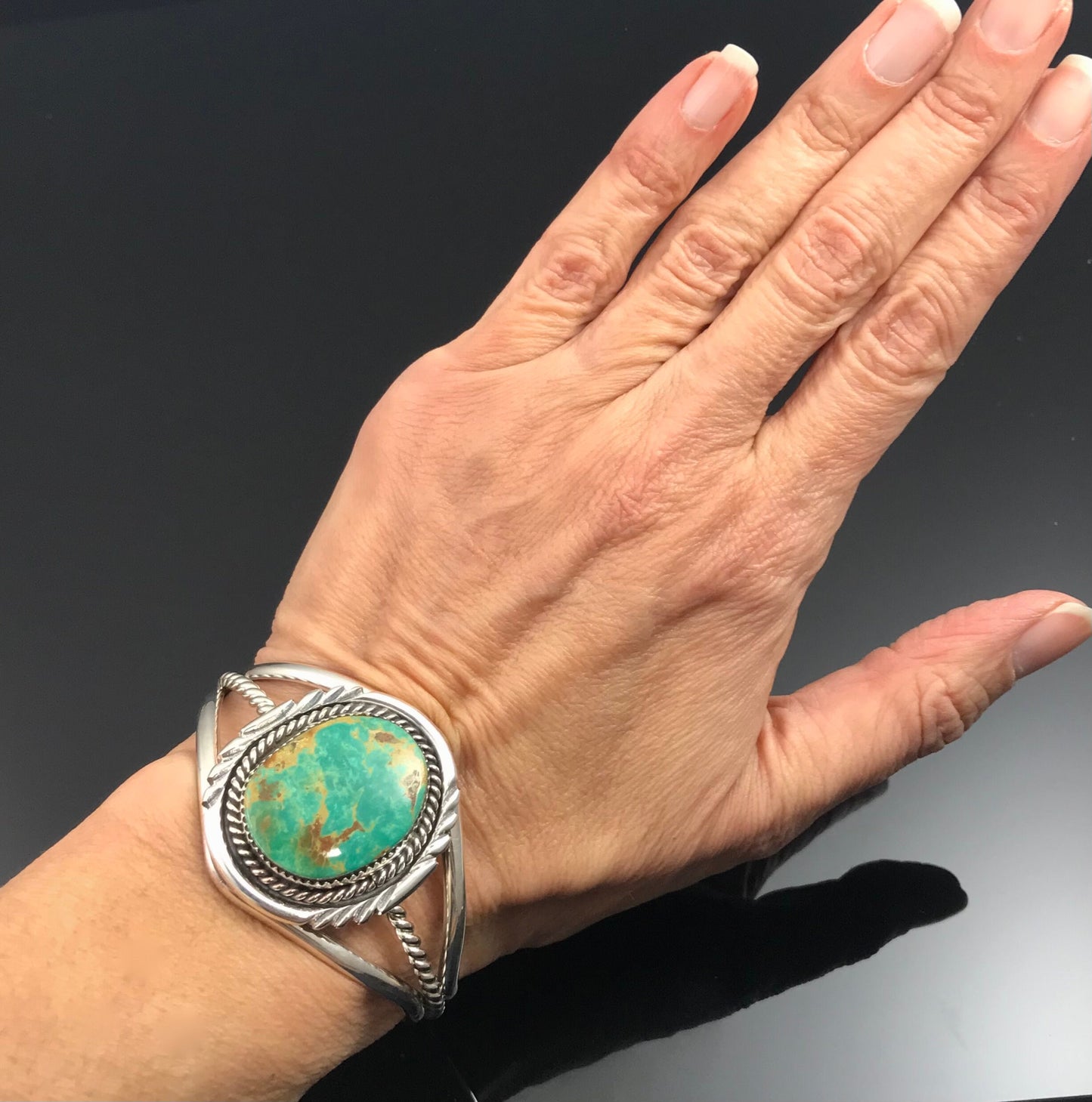 Twist Wire Turquoise Sterling Silver Native American Navajo Cuff Bracelet - Mike Thomas Jr