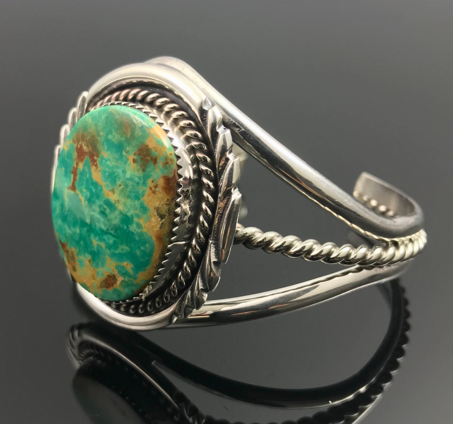Twist Wire Turquoise Sterling Silver Native American Navajo Cuff Bracelet - Mike Thomas Jr