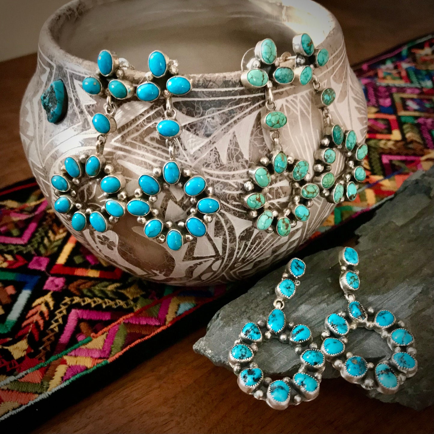 Navajo Sleeping Beauty Turquoise Cluster Earrings Native American - Annie Spencer