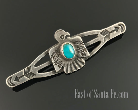 VINTAGE Fred Harvey Era Thunderbird Arrow Turquoise Navajo Bar Pin