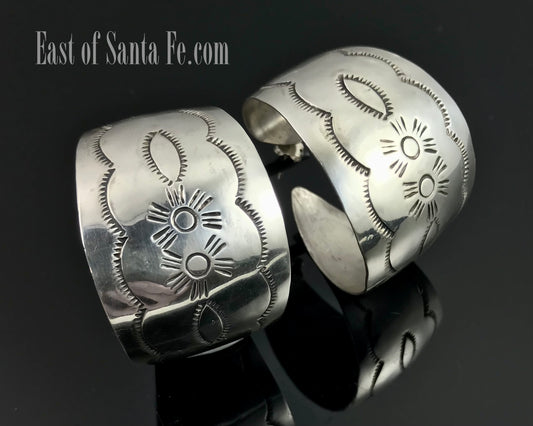 HUGE Mexican Hoop Earrings Sterling Silver - Vintage