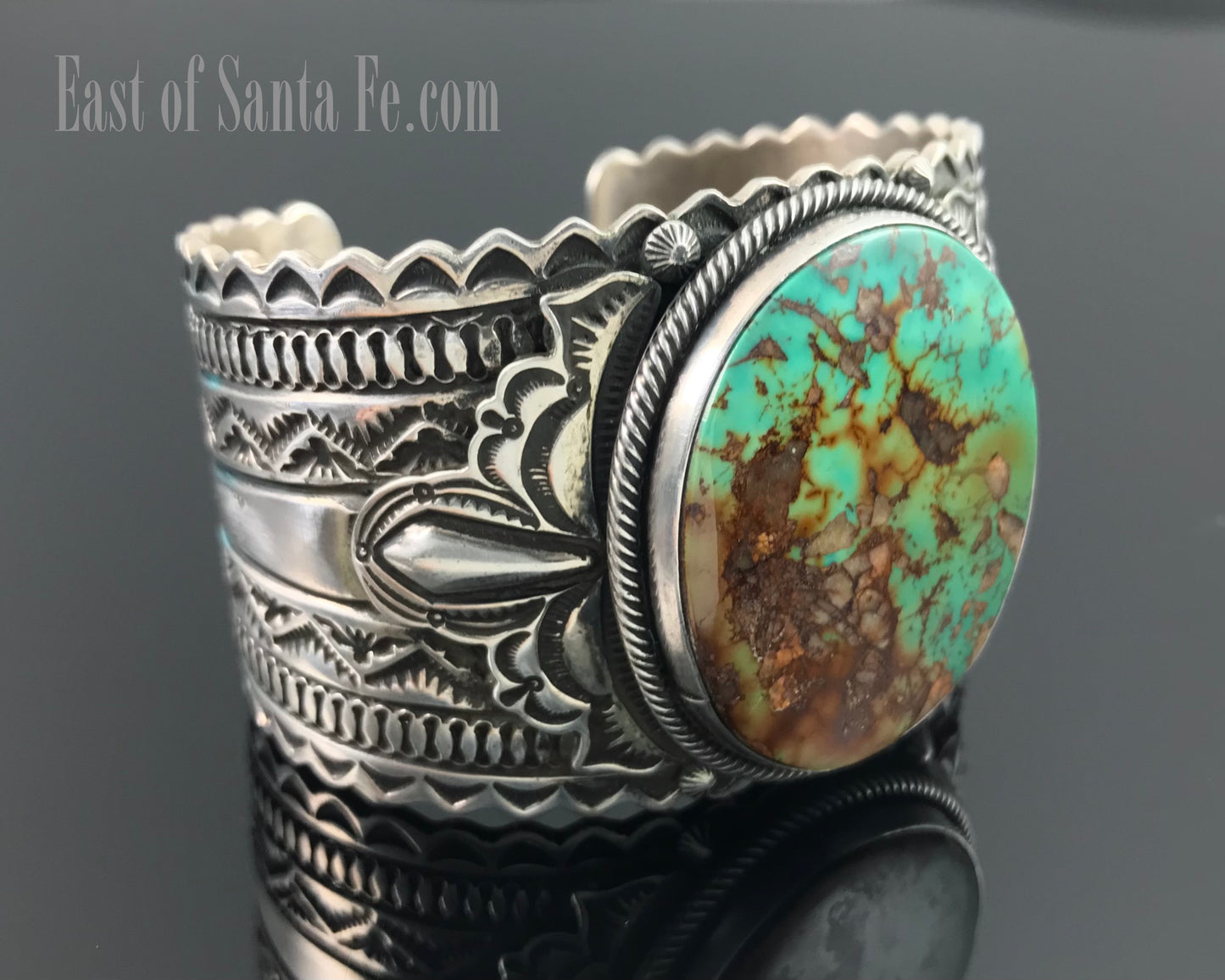 Magnificent Royston Turquoise Hand Stamped Native American Navajo Cuff Bracelet - Gary Reeves