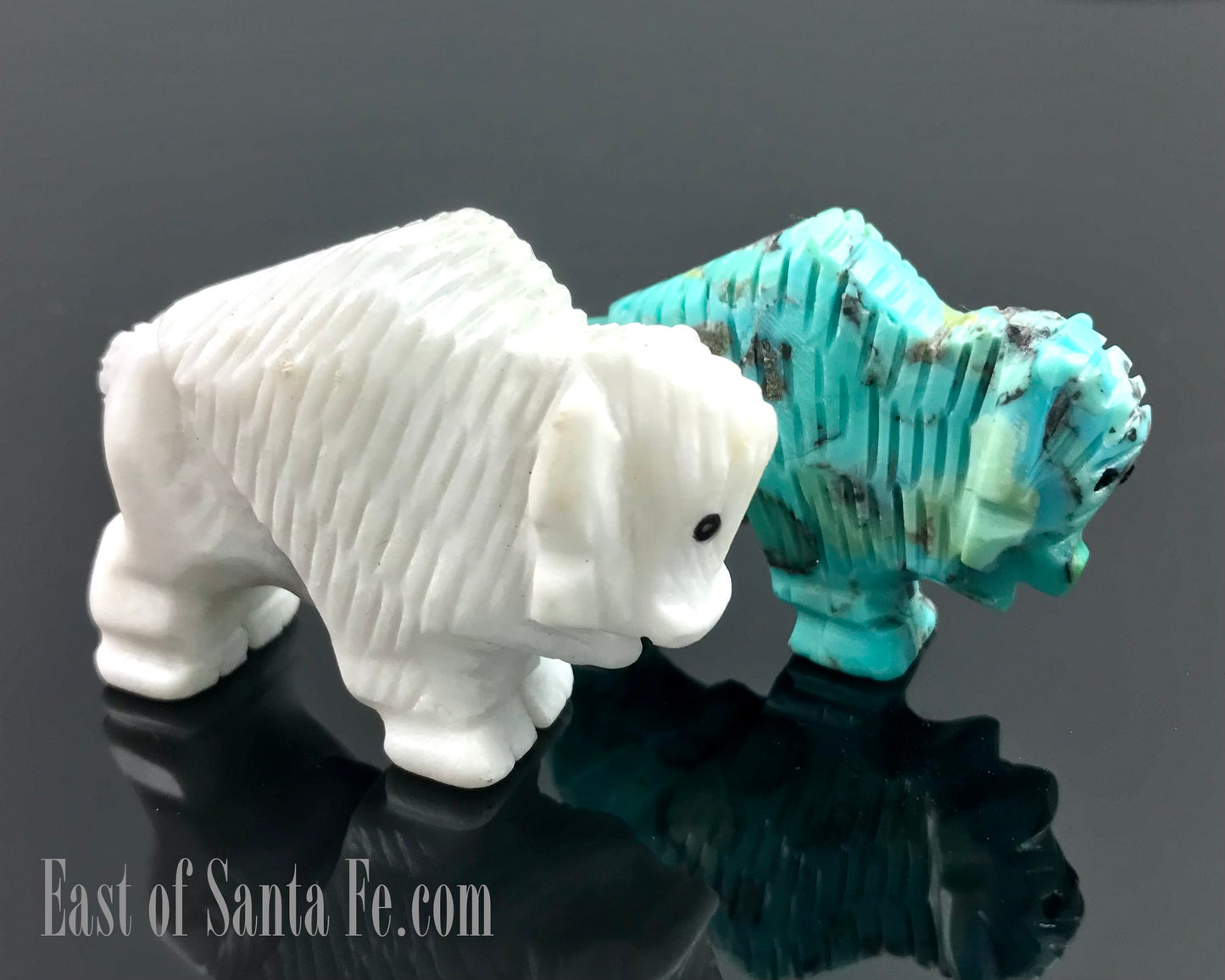 Zuni Sacred White and Turquoise Buffalos Bison Fetishes Native American