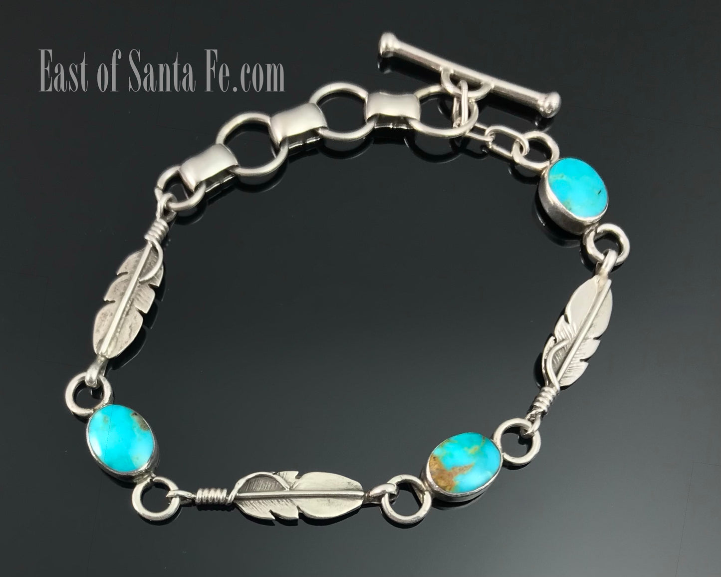 Turquoise and Feathers Link Bracelet Native American Navajo - Tony Garcia