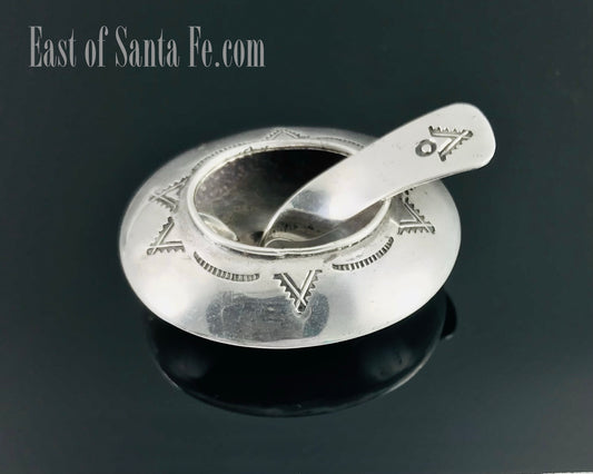 Vintage Navajo Native American Salt Cellar and Spoon Sterling Silver