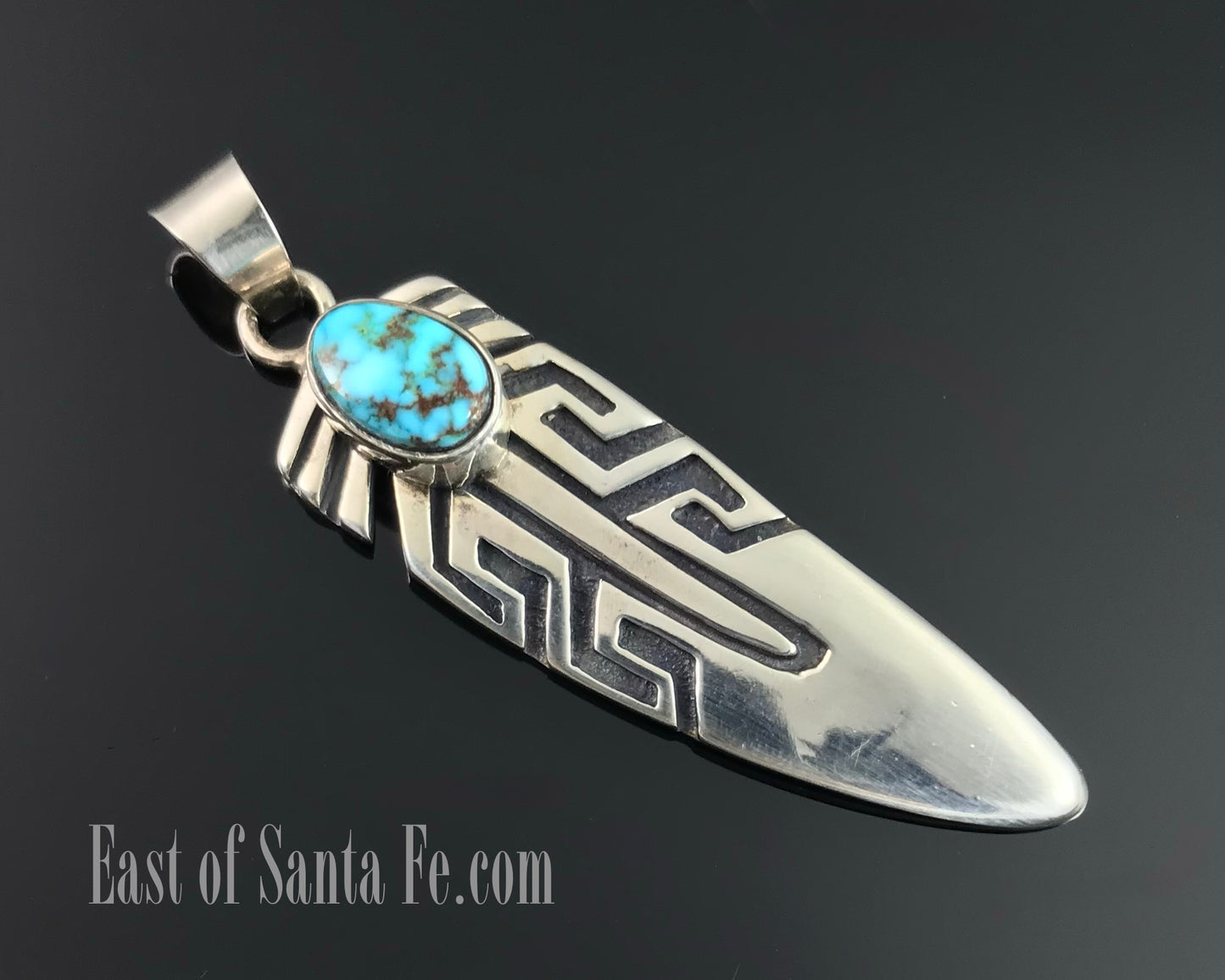 Spider Web Kingman Turquoise Feather Overlay Pendant Navajo Native American - Shirley Henry