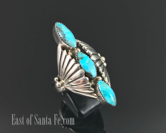 Navajo Native American Kingman Turquoise Sterling Silver Ring Size 7 1/2 - Clarence Long