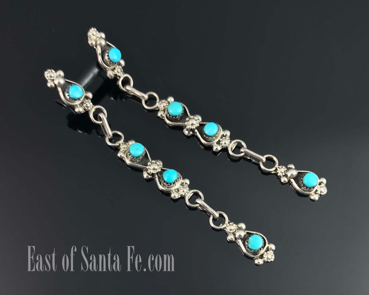 LONG Zuni Petit Point Turquoise Native American Earrings - Velda Cachini