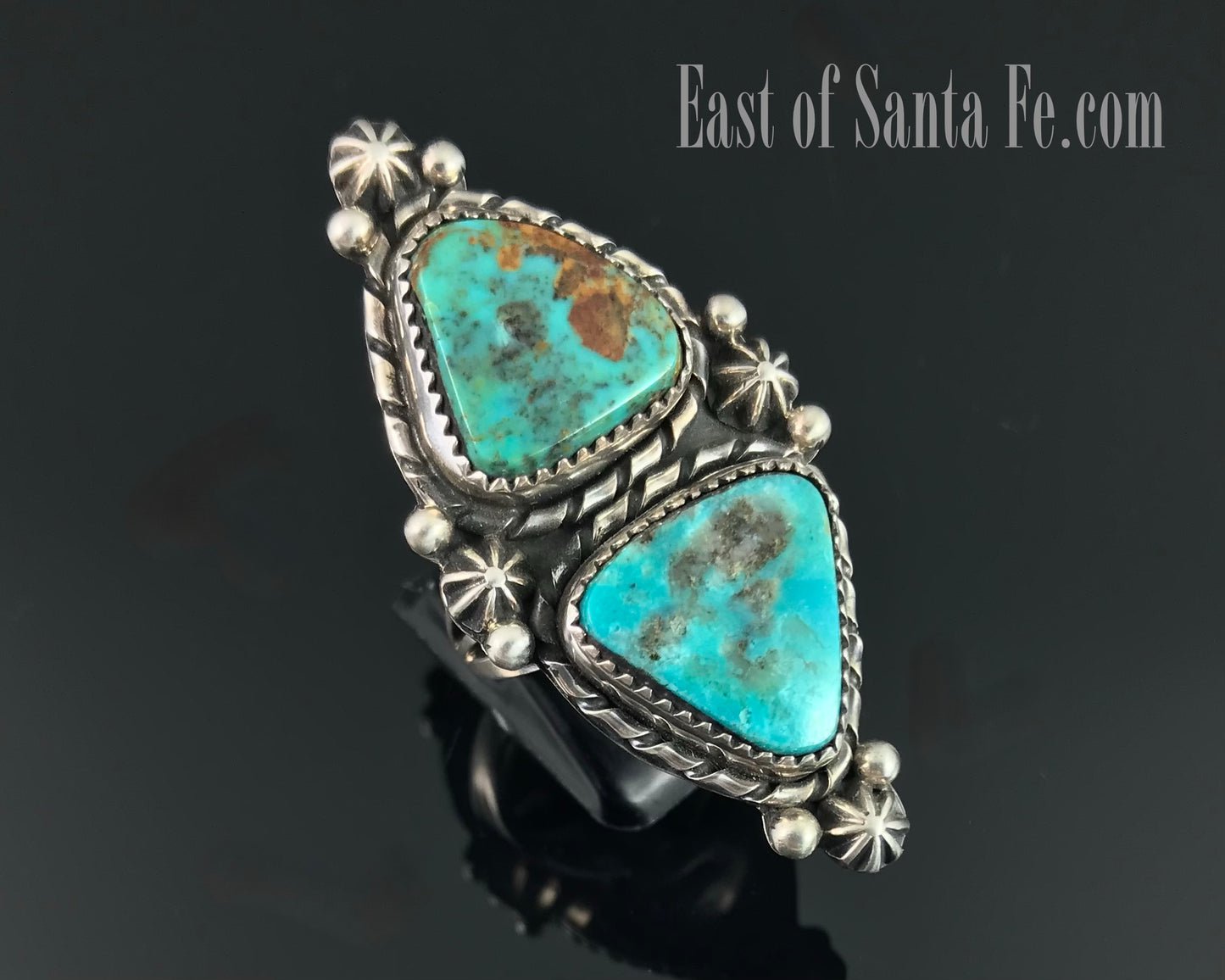 Double Turquoise Navajo Ring Size 8 Native American - Rosella Paxton