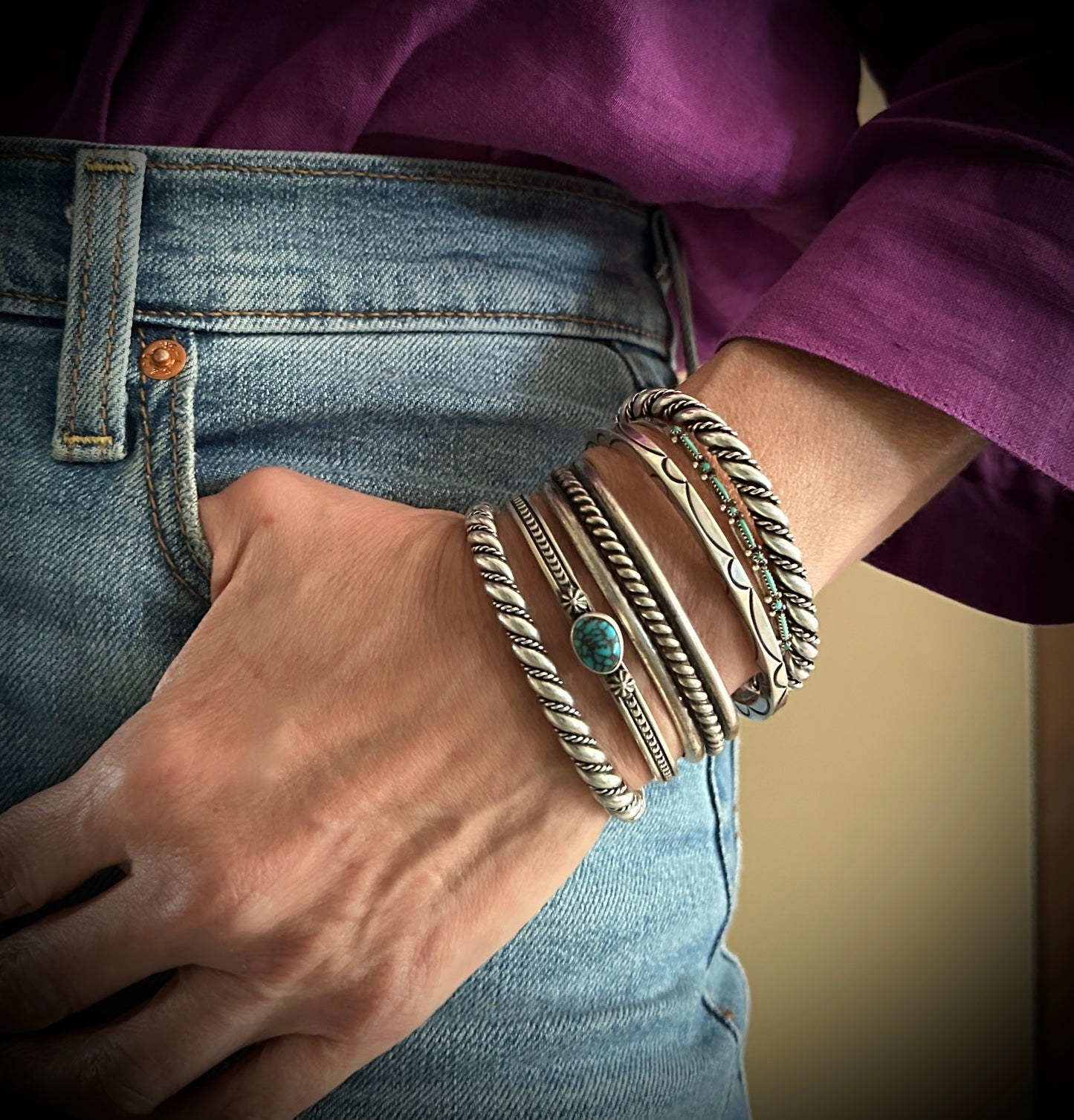 Navajo Sterling Silver Twist Cuff Bracelet Native American - Tahe