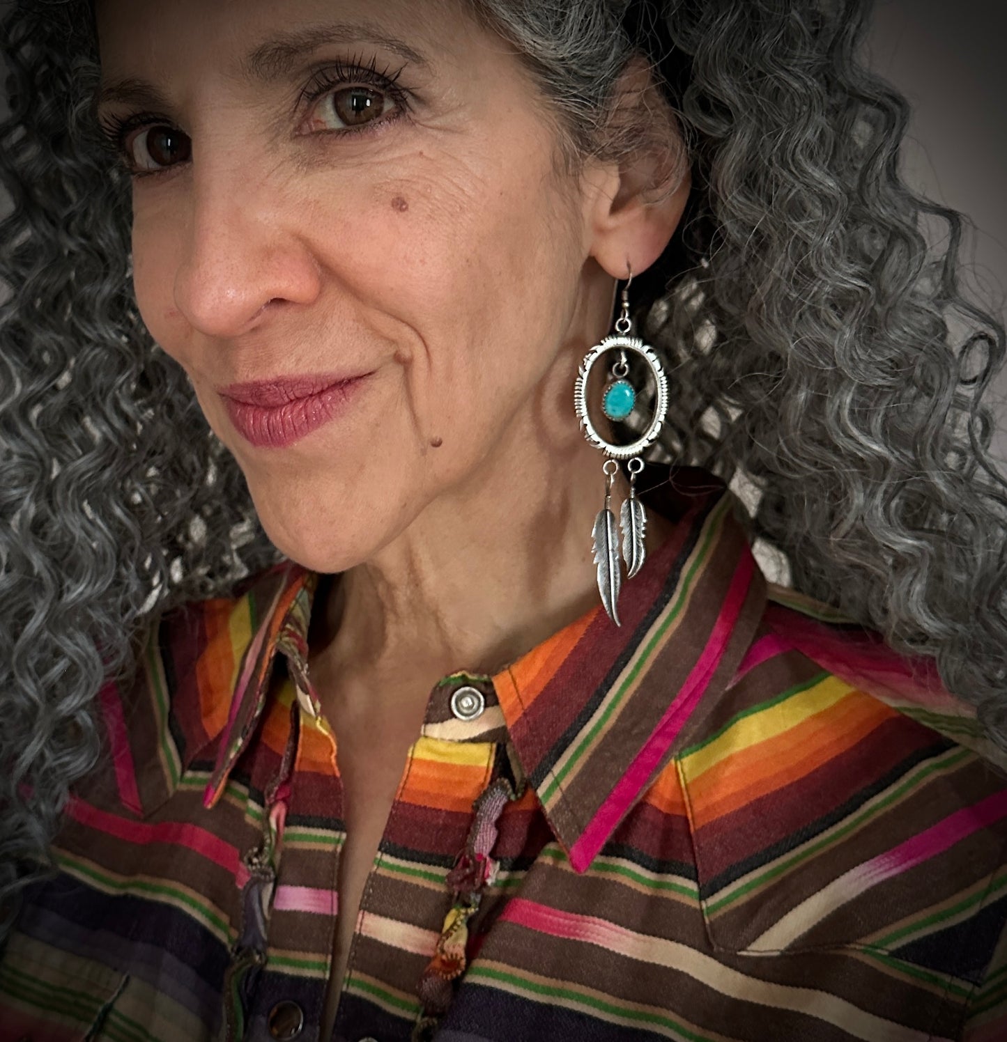 4+" LONG Turquoise Feather Earrings Native American Navajo - Vintage