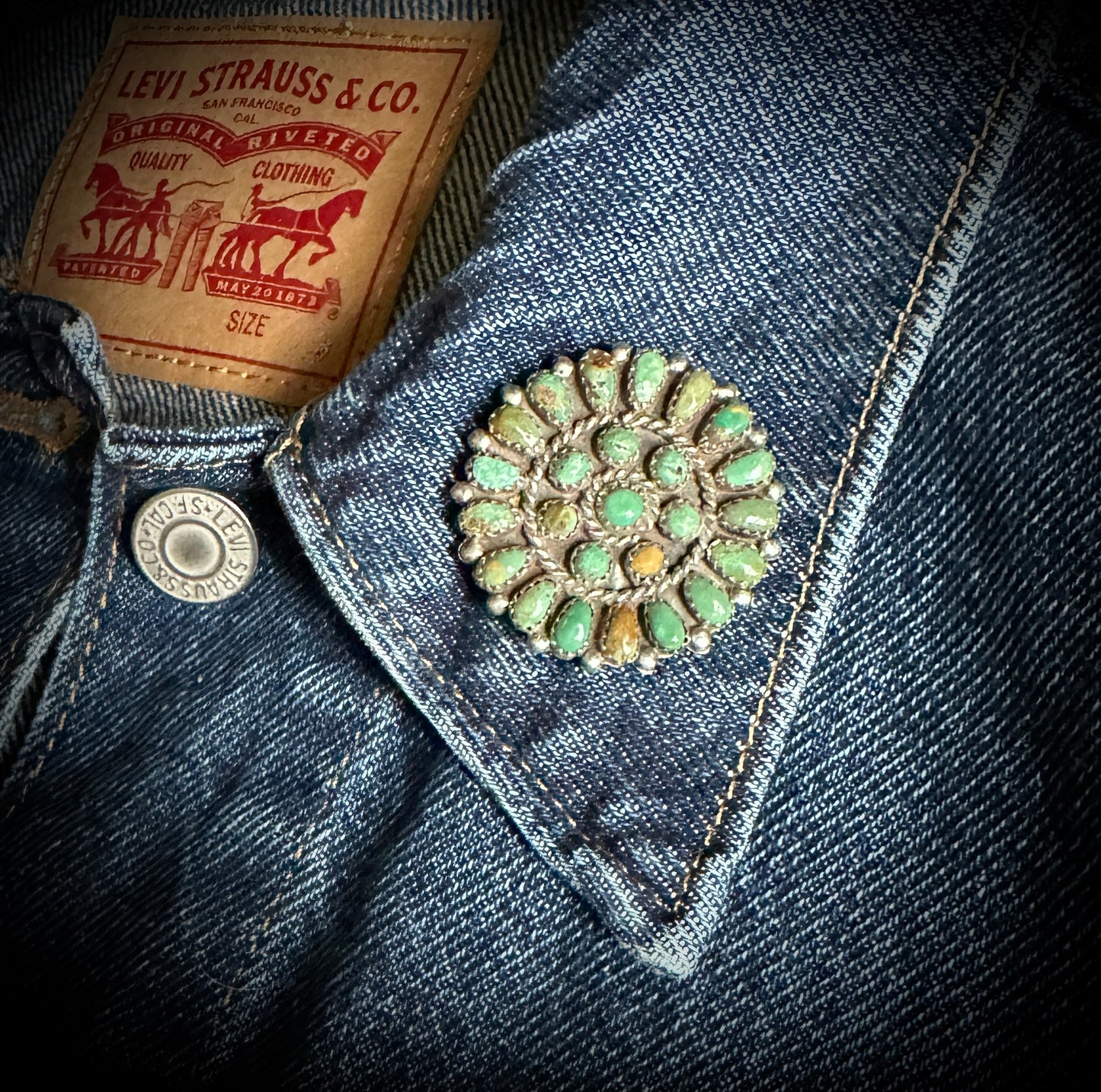 Zuni or Navajo Green Turquoise Cluster Pin / Pendant Native American - Vintage