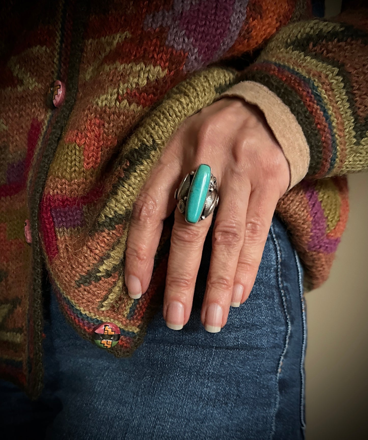 Turquoise Ring Navajo Native American Size 7 - Darrell Morgan