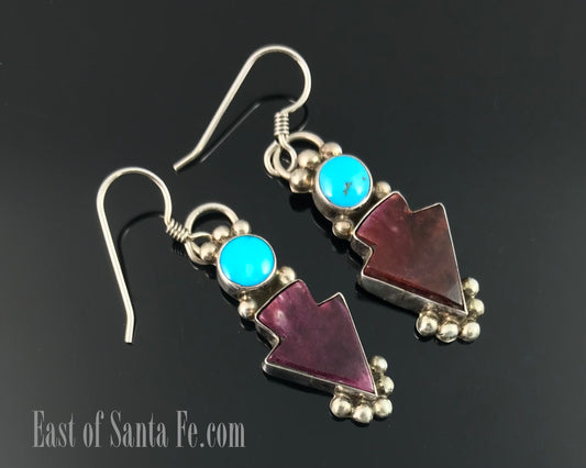 Spiny Oyster and Turquoise Native American Navajo Earrings - Vintage