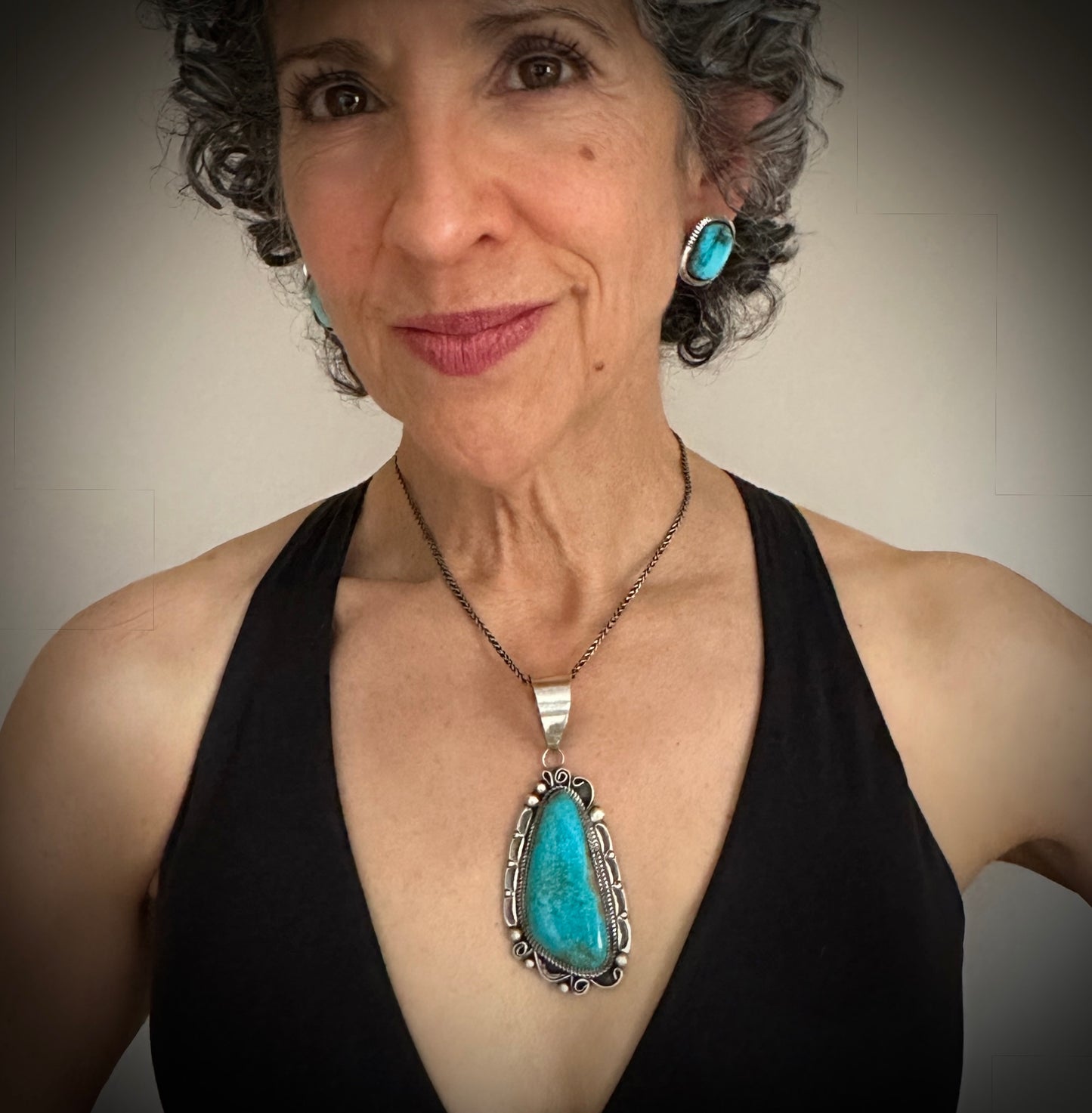 Large Bird's Eye Turquoise Navajo Native American Necklace Pendant - Leslie Nez