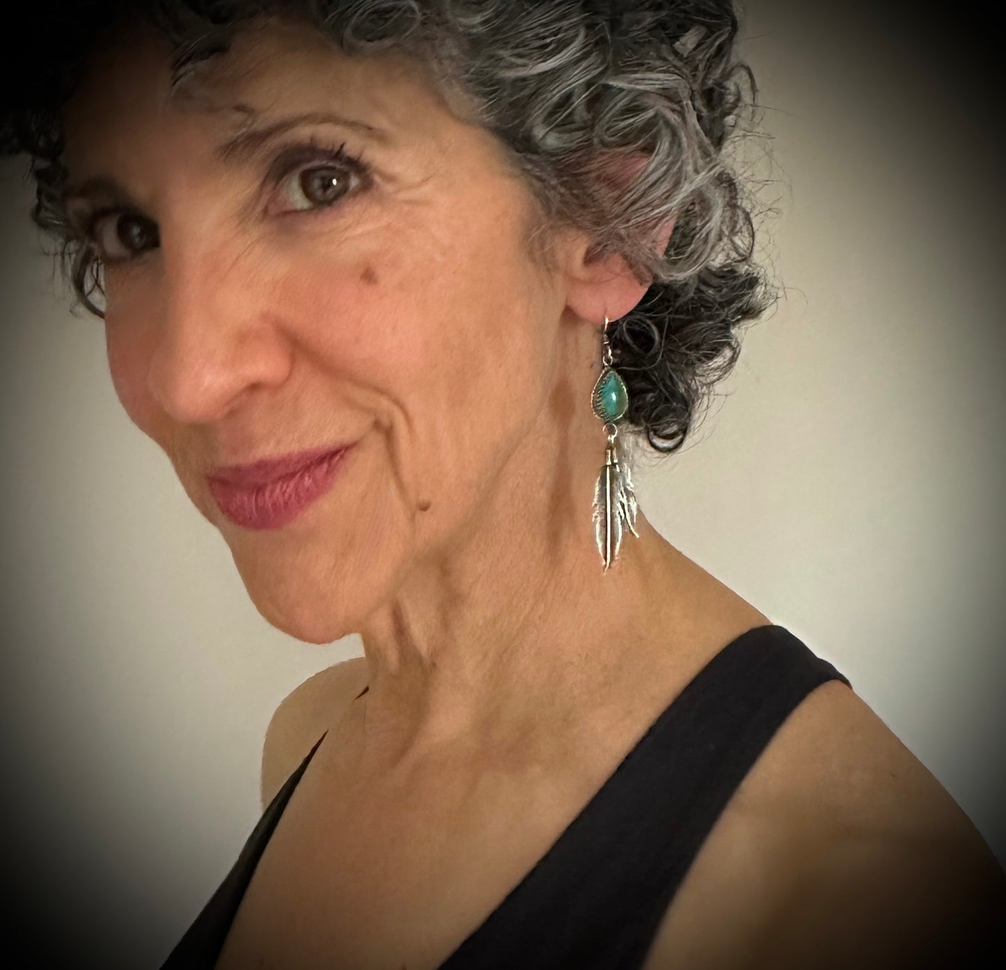 Navajo Turquoise Feather Earrings Native American