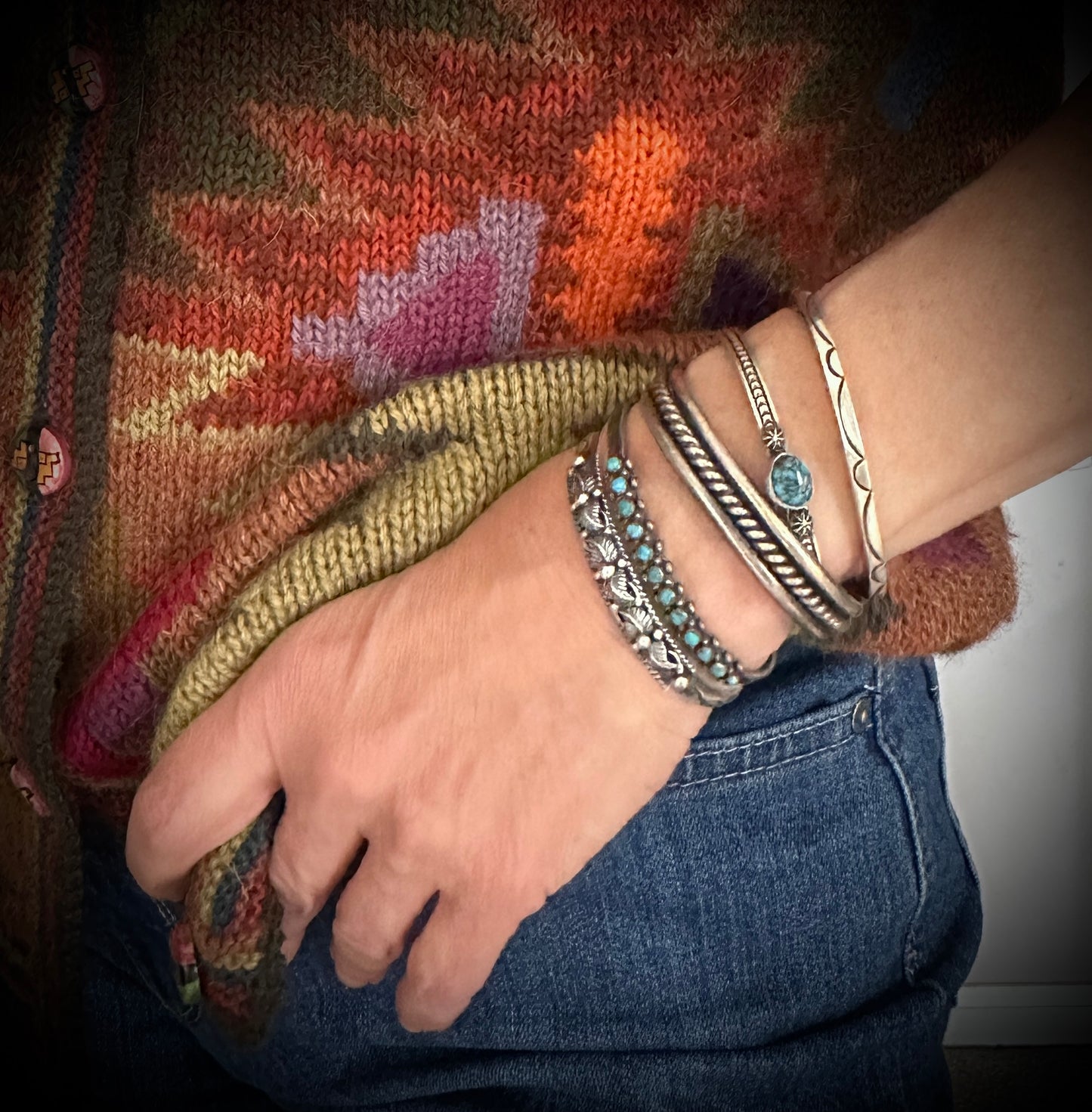 VINTAGE Heavy Stamped Cuff Bracelet Native American Navajo Sterling Silver