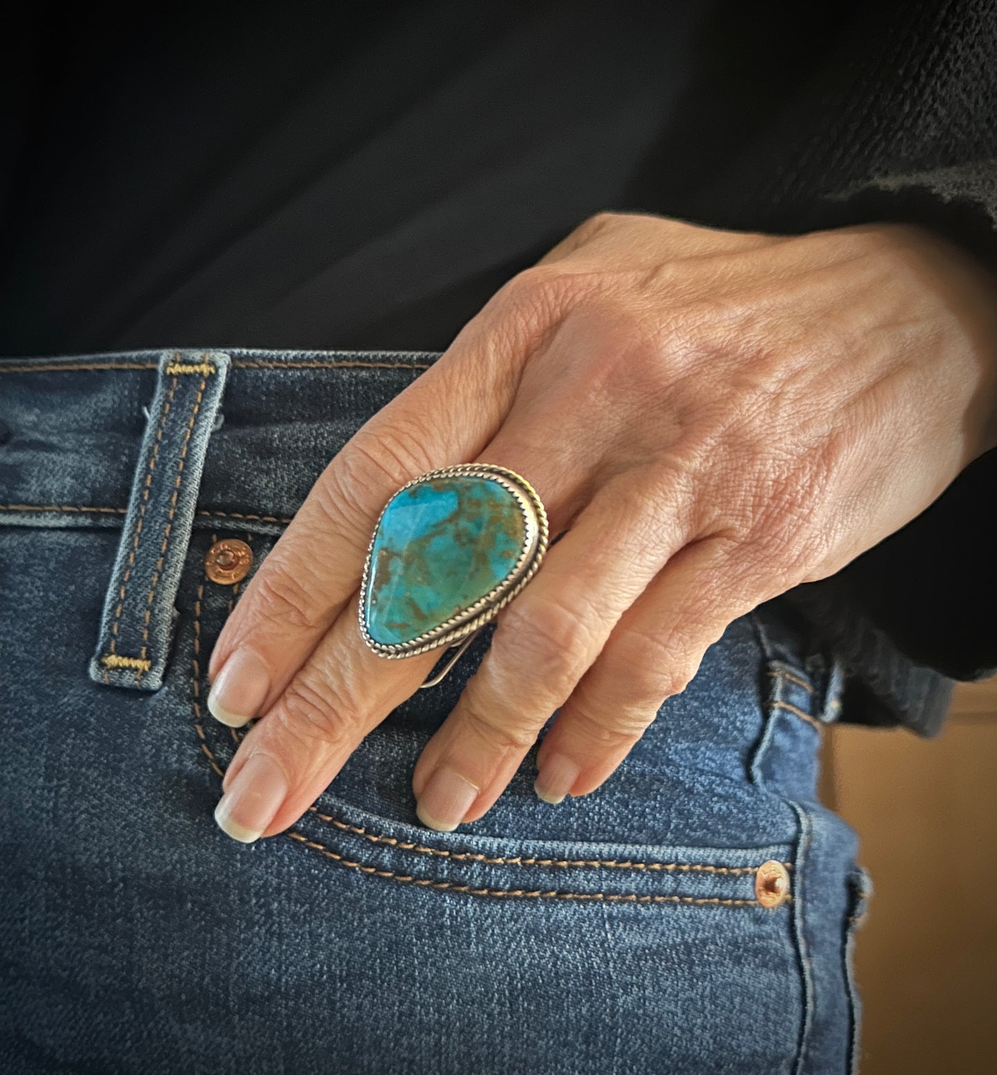 Navajo Turquoise Native American Ring Size 11 1/2 - Benny Benally