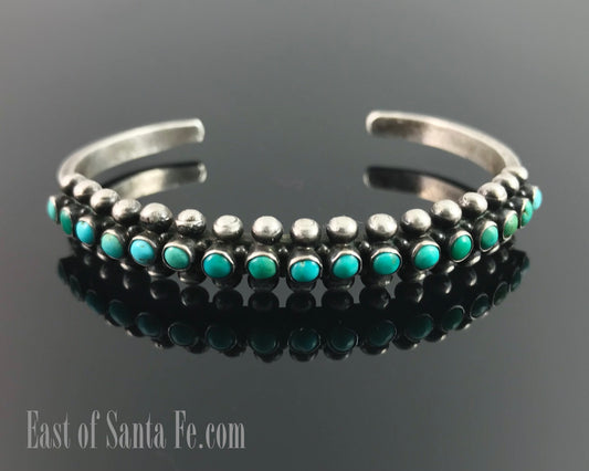 VINTAGE Zuni Snake Eyes Turquoise Row Cuff Bracelet