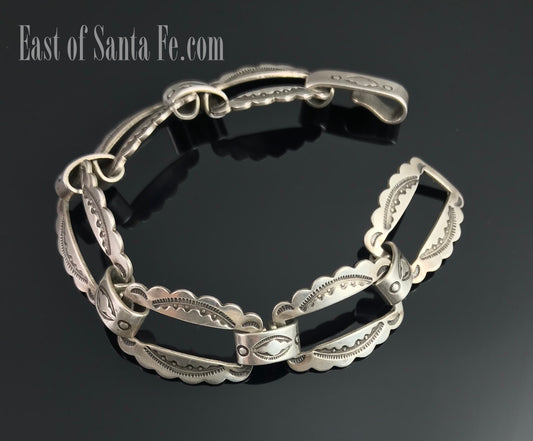 Small Wrist - Fred Harvey Era Sterling Silver Native American Link Bracelet - Vintage
