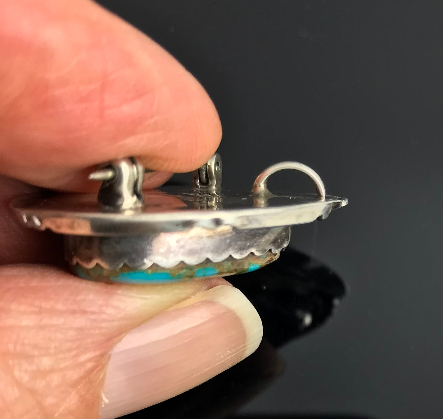 Vintage Turquoise Navajo Pin / Pendant Native American - Fanny Chavez Platero