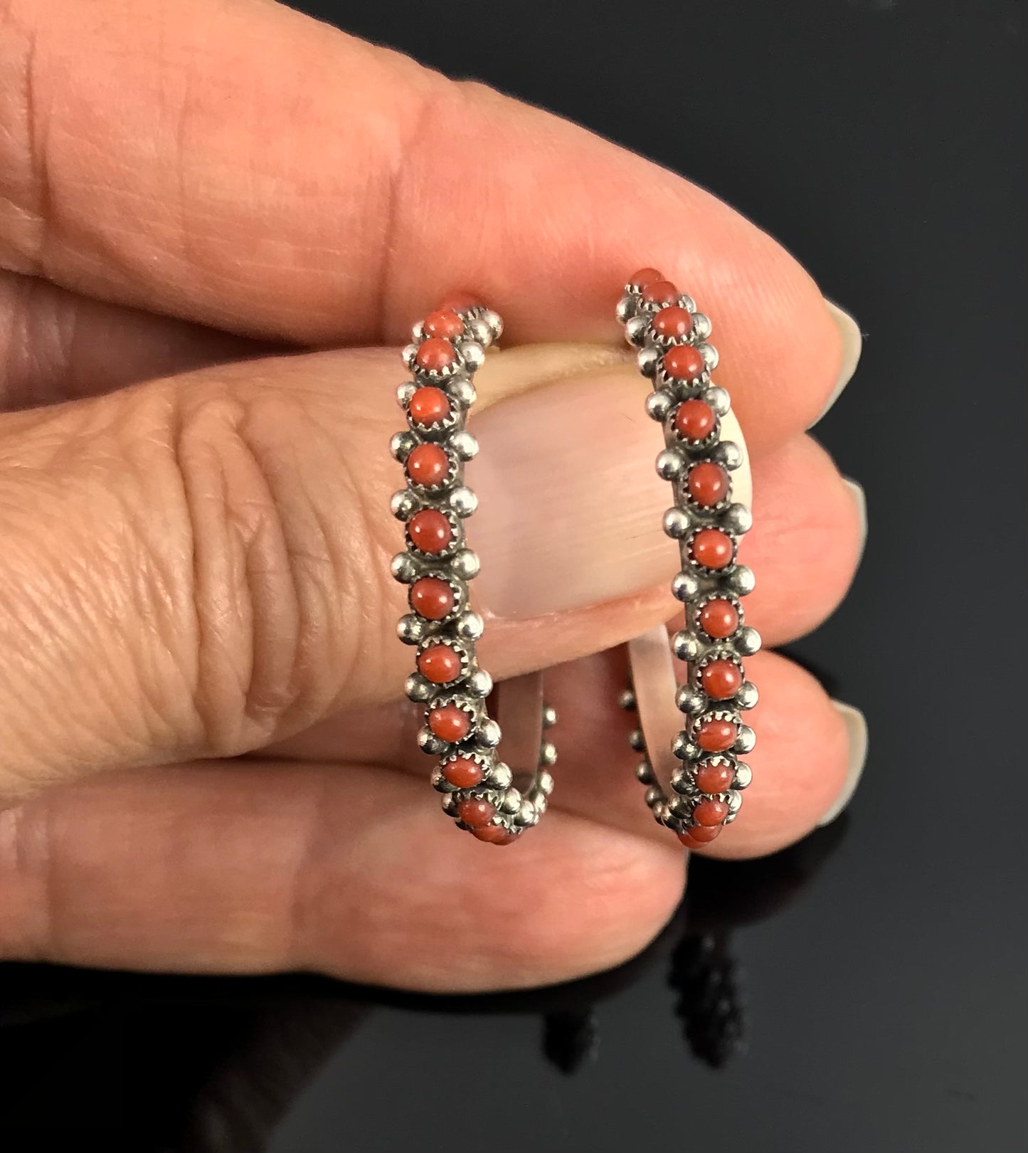 Zuni Red Coral Snake Eyes Earrings Native American - Thomas & Alice Hannaweeke