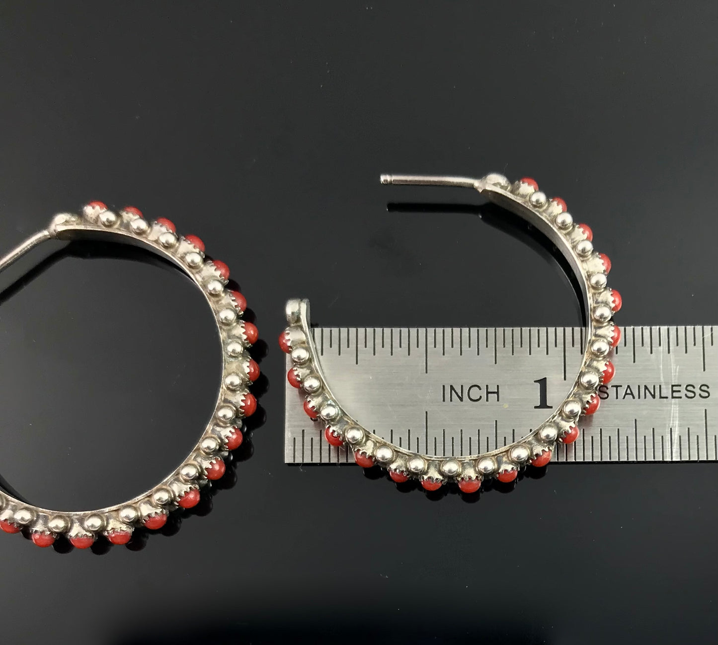 Zuni Red Coral Snake Eyes Earrings Native American - Thomas & Alice Hannaweeke