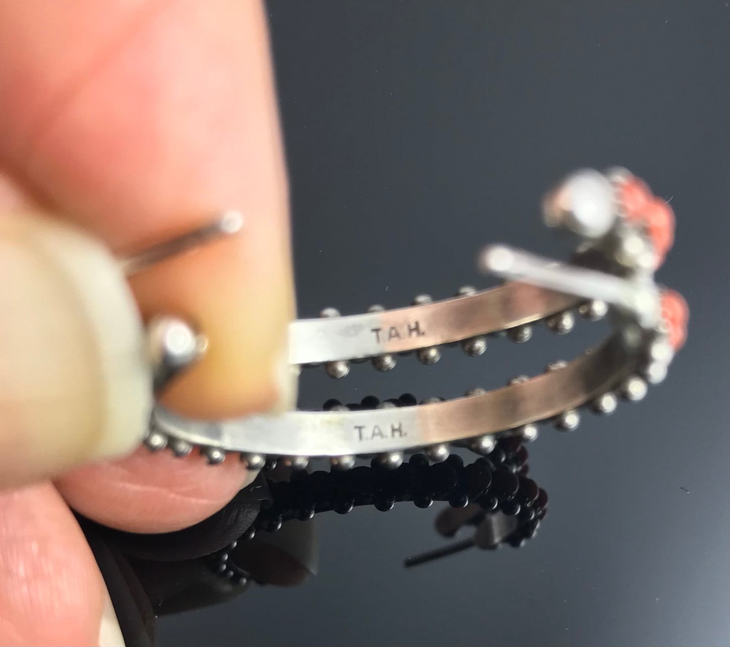 Zuni Red Coral Snake Eyes Earrings Native American - Thomas & Alice Hannaweeke