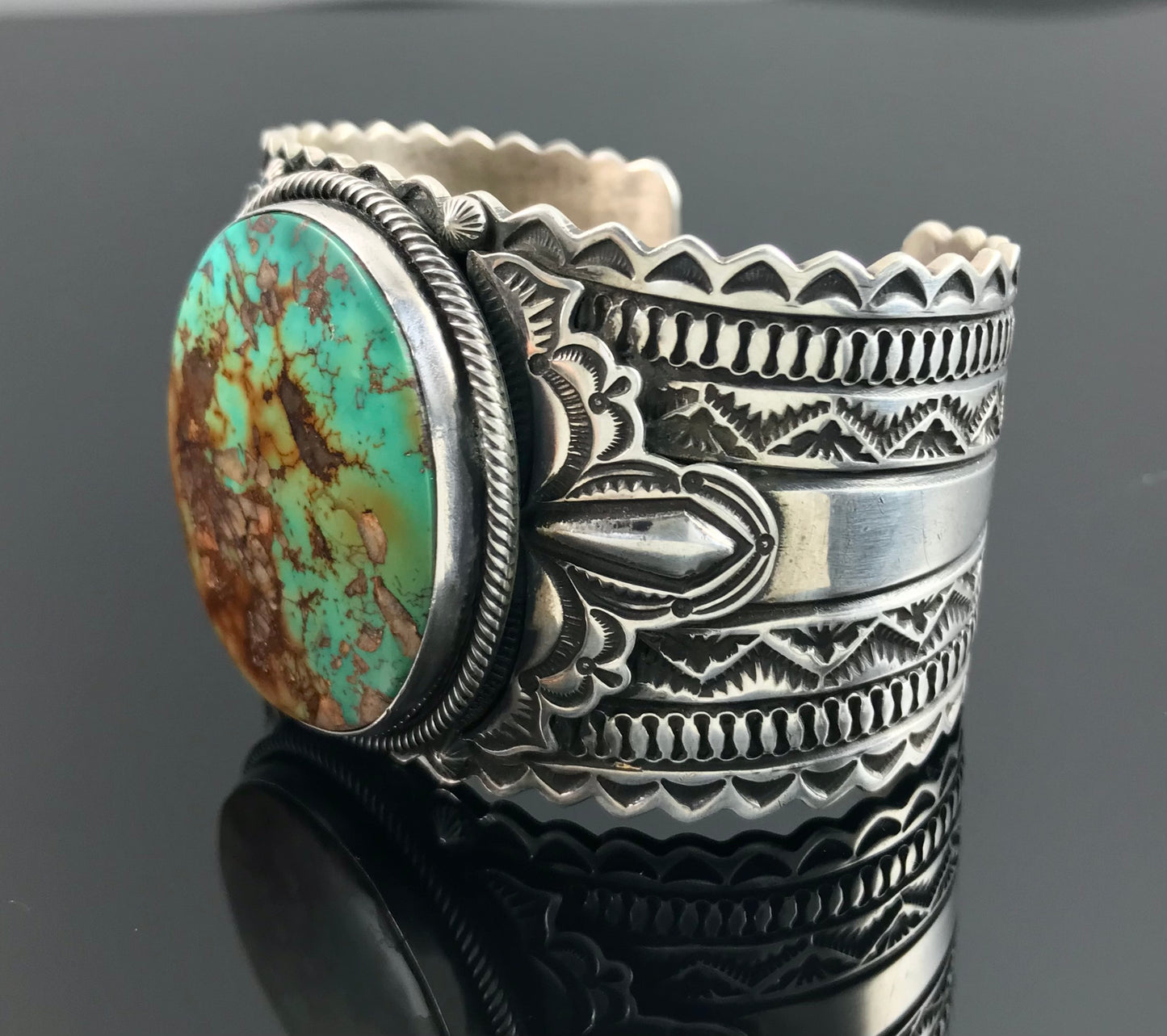 Magnificent Royston Turquoise Hand Stamped Native American Navajo Cuff Bracelet - Gary Reeves