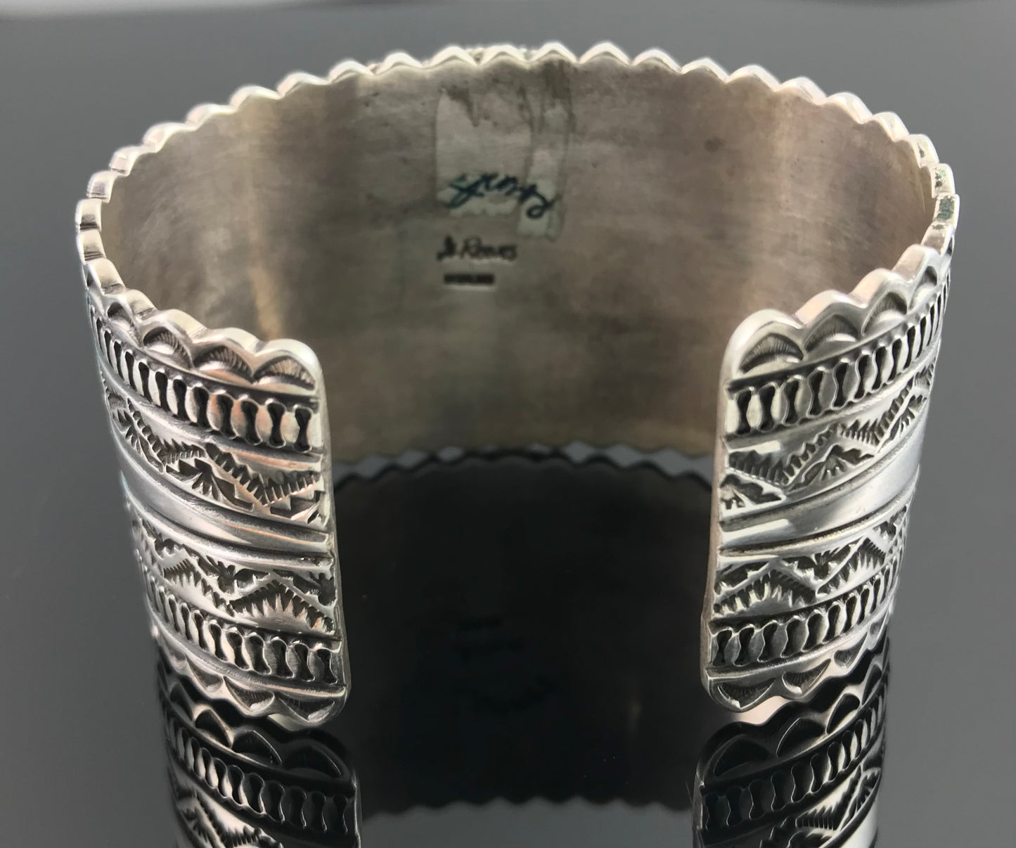 Magnificent Royston Turquoise Hand Stamped Native American Navajo Cuff Bracelet - Gary Reeves