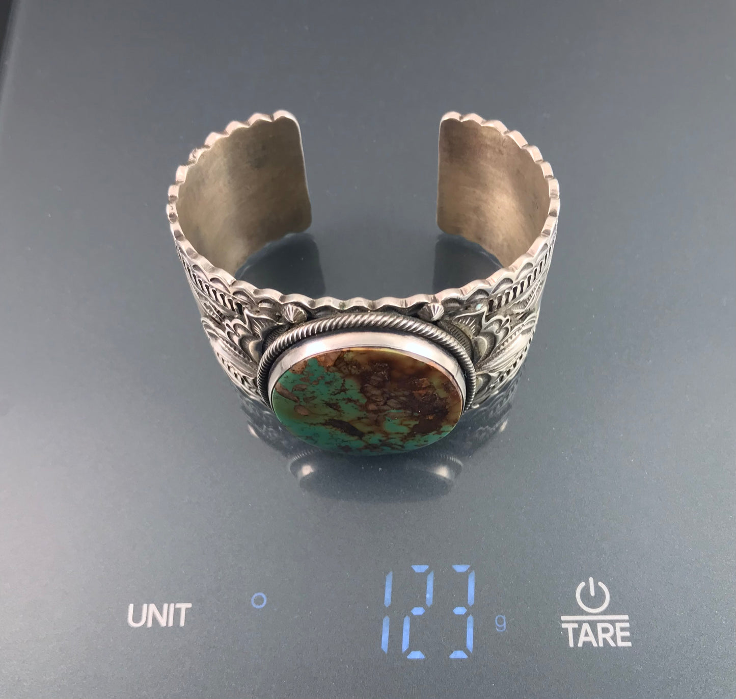 Magnificent Royston Turquoise Hand Stamped Native American Navajo Cuff Bracelet - Gary Reeves