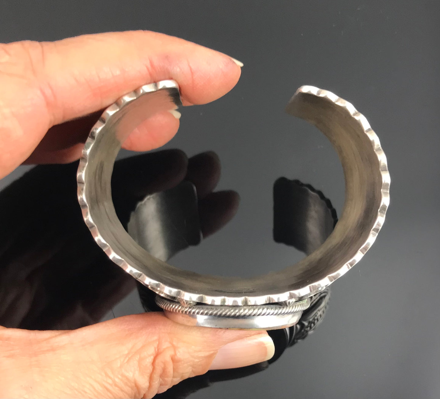 Magnificent Royston Turquoise Hand Stamped Native American Navajo Cuff Bracelet - Gary Reeves