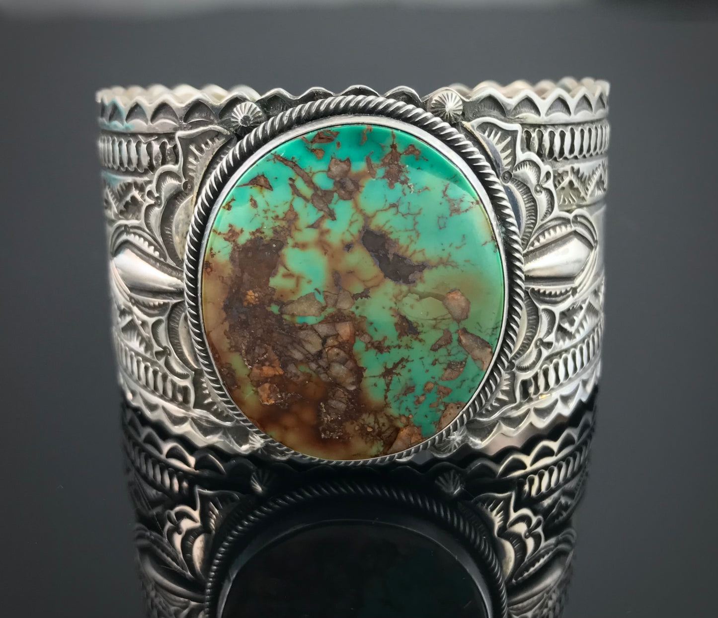 Magnificent Royston Turquoise Hand Stamped Native American Navajo Cuff Bracelet - Gary Reeves